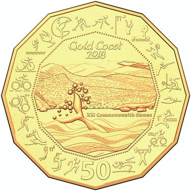 2018 50c Commonwealth Games Gold Coast Gold Plated Uncirculated Coin