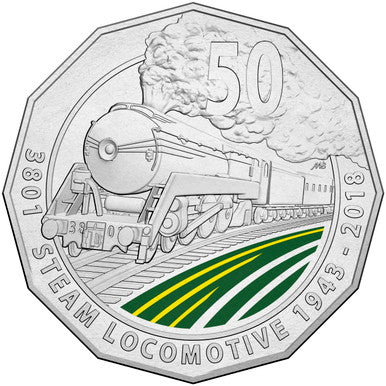 2018 50c 3801 A Legend of Steam Coloured Uncirculated Coin