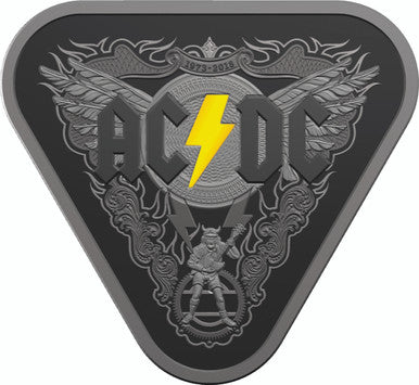 2018 $5 AC/DC 45 Years of Thunder Silver Coloured Triangular Proof Coin with Guitar Pick Set