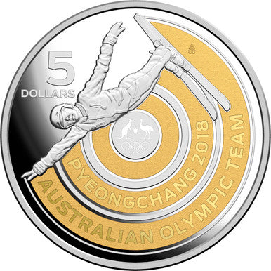 2018 $5 Pyeong Chang Australian Olympic Team Selectively Gold Plated 1oz Silver Proof Coin