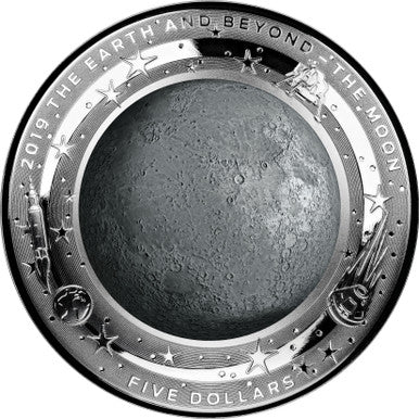 2019 $5 The Earth & Beyond The Moon 1oz Silver Coloured Proof Domed Coin