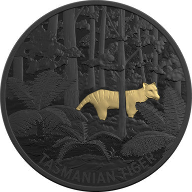 2019 $5 Echoes of Australian Fauna Tasmanian Tiger Selectively Gold Plated 1oz Silver Proof Coin