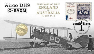 2019 $1 Centenary of First England to Australia Flight Airco DH9 G-EAQM PNC
