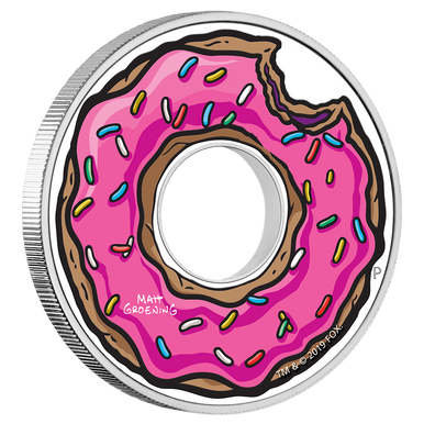 Tuvalu 2019 $1 The Simpsons Donut 1oz Silver Coloured Proof Coin