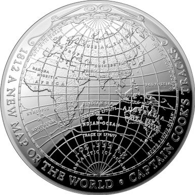 2019 $5 A New Map of The World 1812 Captain Cook's Tracks and His Discoveries 1oz Silver Proof Domed Coin