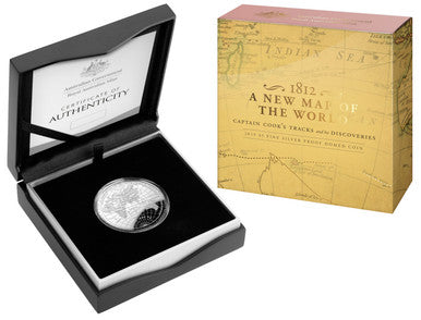 2019 $5 A New Map of The World 1812 Captain Cook's Tracks and His Discoveries 1oz Silver Proof Domed Coin