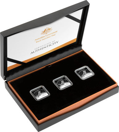 2019 25c Centenary of The Kookaburra Patterns 1/4oz Silver Square Proof 3 Coin Set