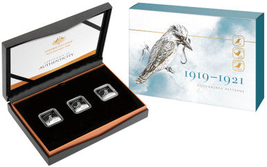 2019 25c Centenary of The Kookaburra Patterns 1/4oz Silver Square Proof 3 Coin Set