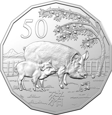 2019 50c Tetra Decagon Year of The Pig Uncirculated Coin