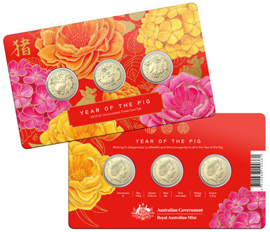 2019 $1 Year of The Pig Uncirculated 3 Coin Set