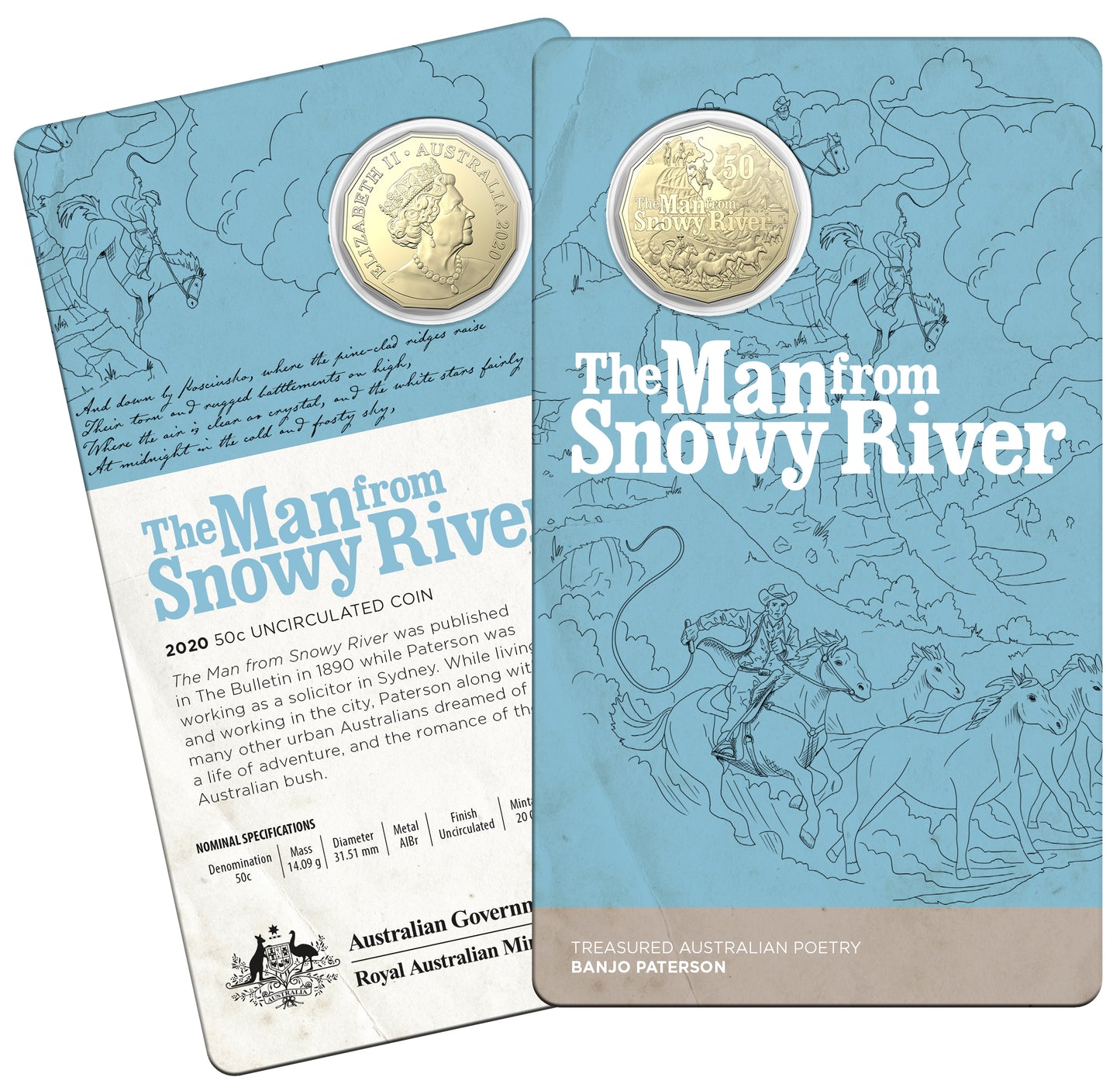 2020 50c Banjo Patterson The Man From Snowy River Uncirculated Coin