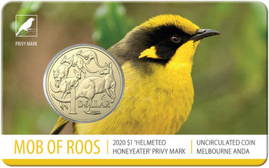 2020 $1 ANDA Melbourne Mob of Roos 'Helmeted Honeyeater' Privy Mark Uncirculated Coin