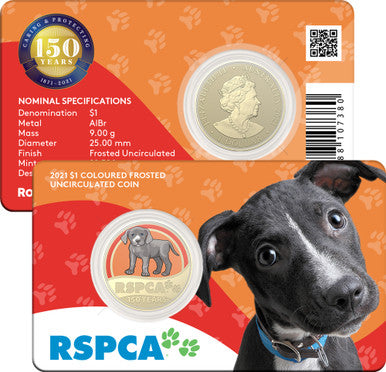 2021 $1 AlBr Coloured UNC 8 coin collection - 150th Anniversary of the RSPCA