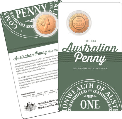 2021 $1 Australian Penny Copper Uncirculated Coin