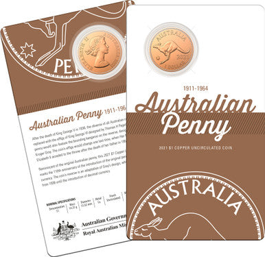 2021 $1 Australian Penny Copper Uncirculated 2 Coin Set