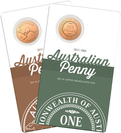 2021 $1 Australian Penny Copper Uncirculated 2 Coin Set