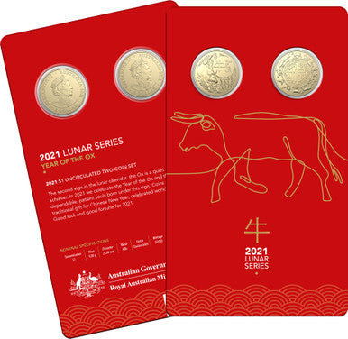 2021 $1 Year of The Ox Uncirculated 2 Coin Set
