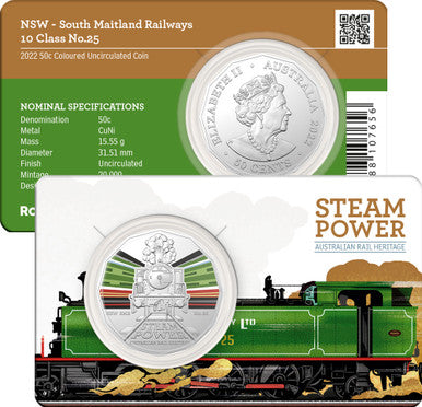 2022 50c Steam Power Australian Rail Heritage NSW Coloured Uncirculated Coin