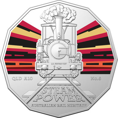 2022 50c Steam Power Australian Rail Heritage QLD Coloured Uncirculated Coin