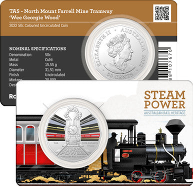 2022 50c Steam Power Australian Rail Heritage TAS Coloured Uncirculated Coin