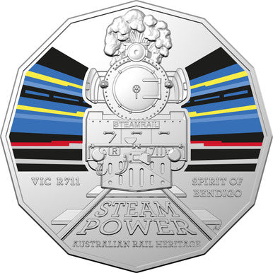 2022 50c Steam Power Australian Rail Heritage VIC Coloured Uncirculated Coin