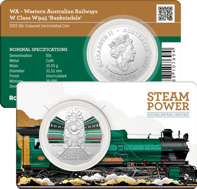 2022 50c Steam Power Australian Rail Heritage WA Coloured Uncirculated Coin