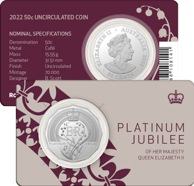 2022 50c Platinum Jubilee of Her Majesty Queen Elizabeth II Uncirculated Coin