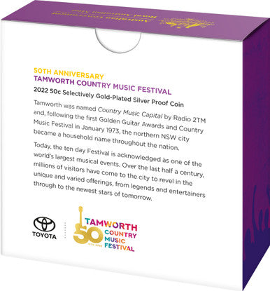 2022 50c 50th Anniversary Tamworth Country Music Festival Selectively Gold Plated Silver Proof Coin