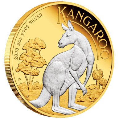 2023 $2 Australia Kangaroo 2oz Silver Reverse Gilded Coin