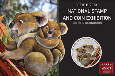 Perth 2023 National Stamp and Coin Exhibition Koala 2023 1oz Silver Coloured Coin In Card