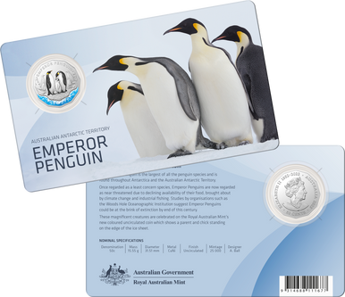 2023 50c Australian Antarctic Territory Emperor Penguin Coloured Uncirculated Coin