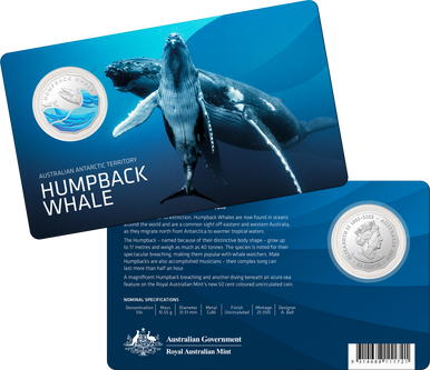 2023 50c Australian Antarctic Territory Humpback Whale Coloured Uncirculated Coin