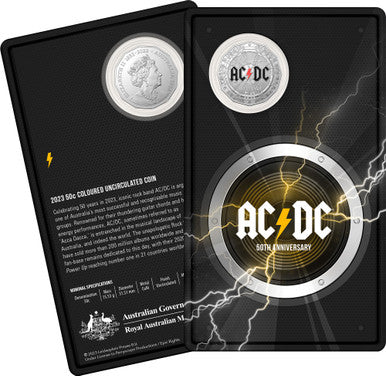 2023 50c 50th Anniversary of AC/DC Coloured Uncirculated Coin