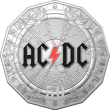 2023 50c 50th Anniversary of AC/DC Coloured Uncirculated Coin