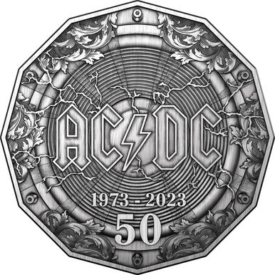 2023 50c 50th Anniversary of AC/DC Silver Antiqued Coin