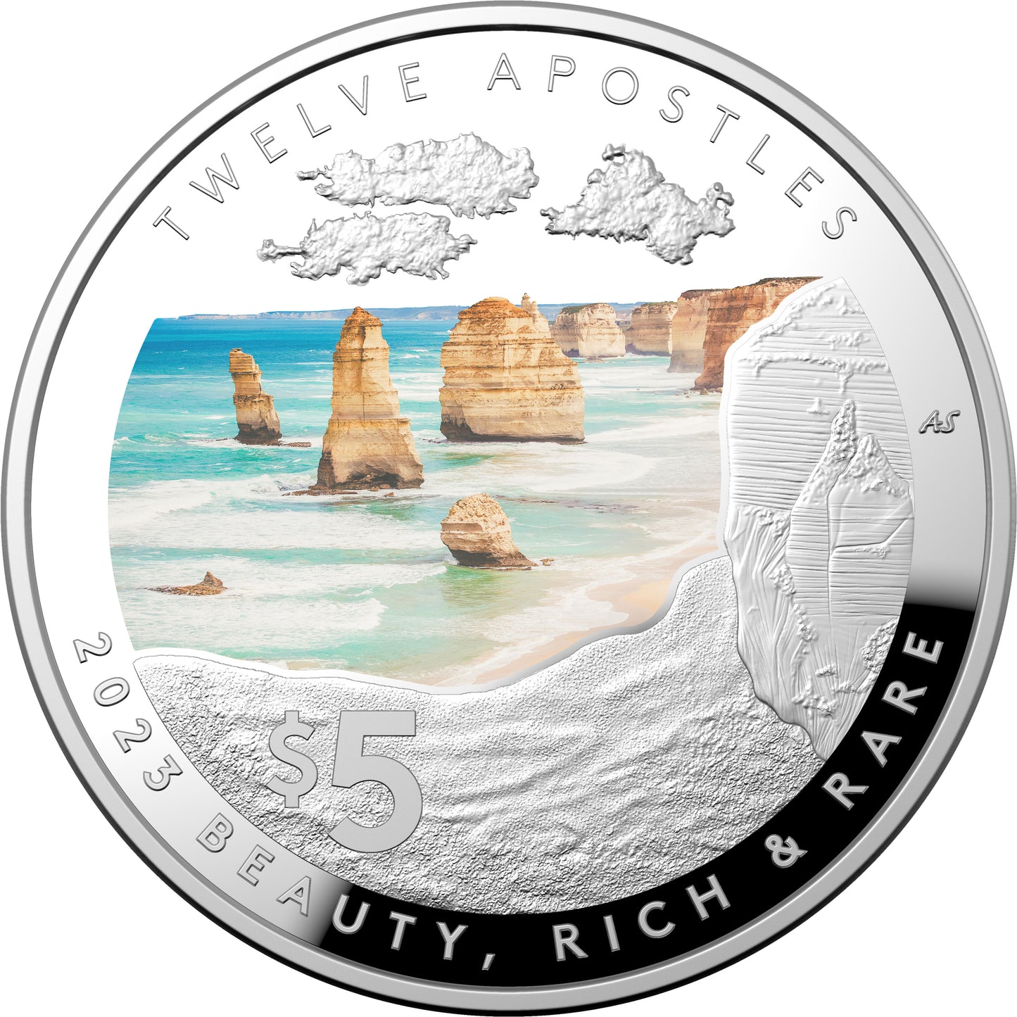 2023 $5 Beauty Rich & Rare Twelve Apostles 1oz Silver Coloured Proof Domed Coin