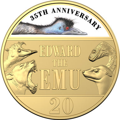 2023 Anniversary of Edward the Emu Special Deluxe Edition Book 20c CuNi Gold-Plated Colour Printed Uncirculated Coin