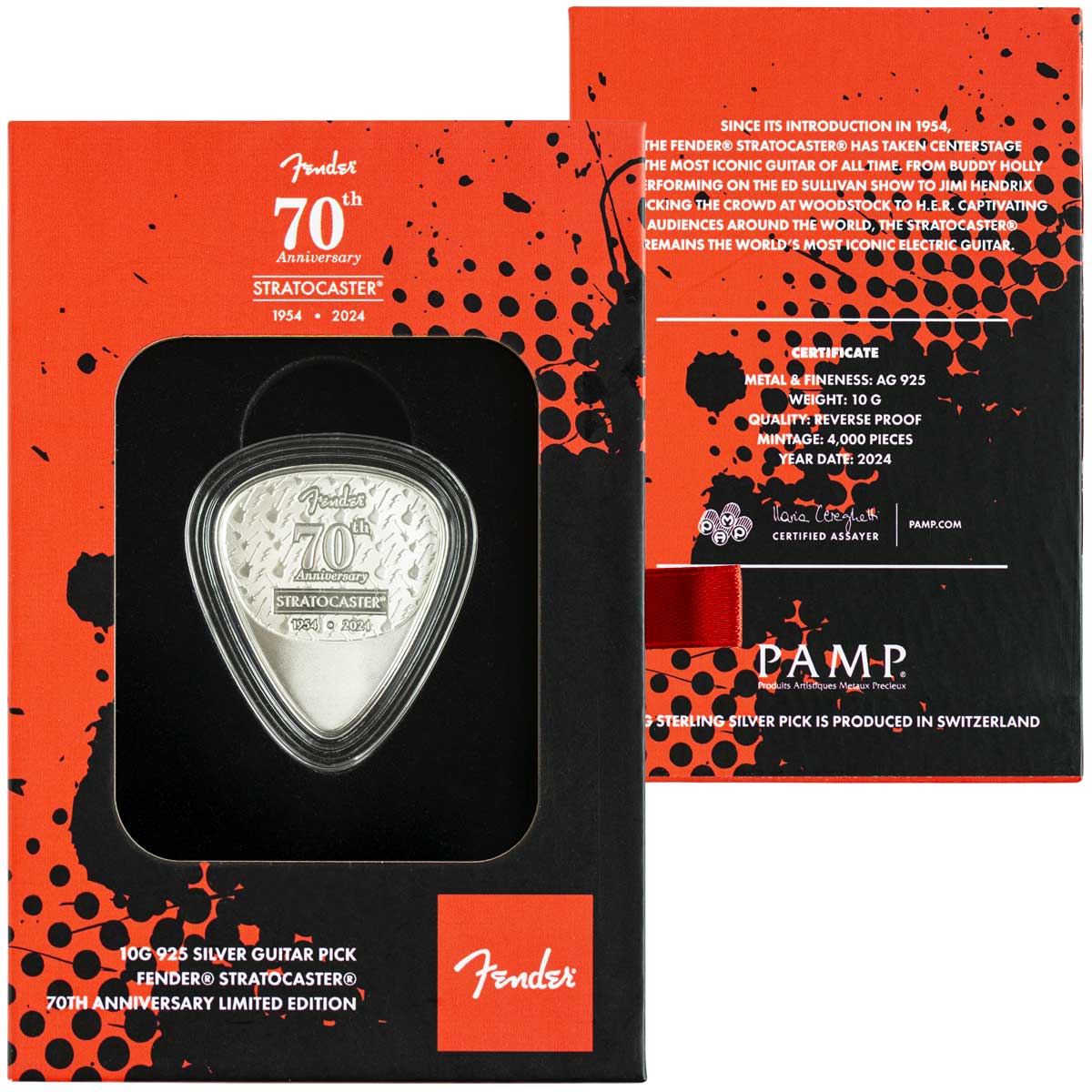 2024 Fender 70th Anniversary Stratocaster 10g Silver Guitar Pick Shaped