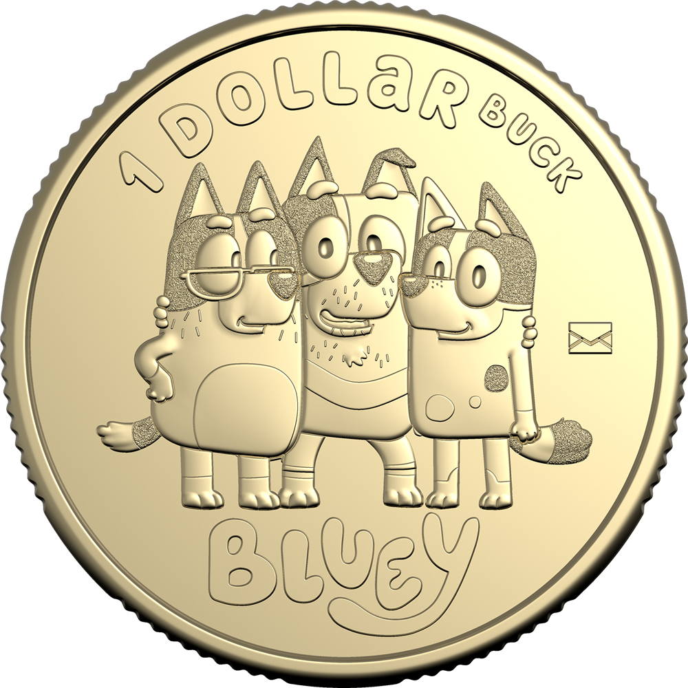 2024 $1 Bluey Uncle Stripes, Aunt Trixie and Nana Envelope Privy Mark Uncirculated Coin