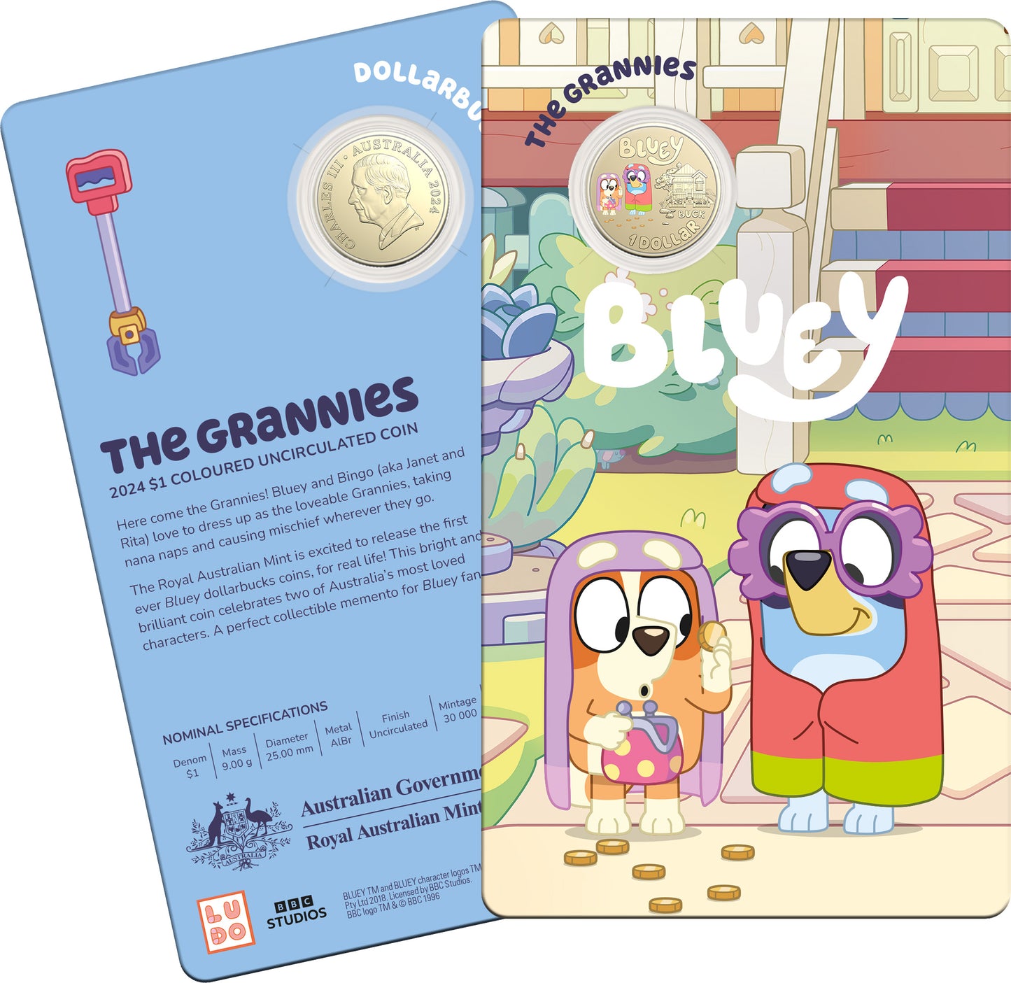 2024 $1 Bluey Dollarbucks Coloured Uncirculated 3 Coin Set with Stickers