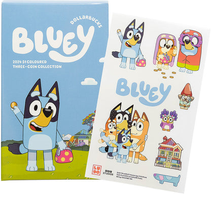 2024 $1 Bluey Dollarbucks Coloured Uncirculated 3 Coin Set with Stickers