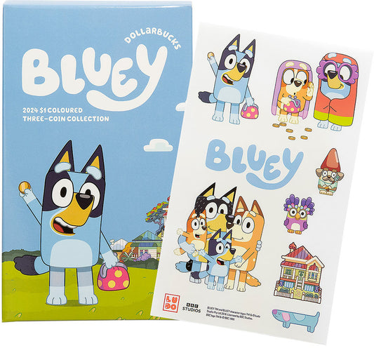 2024 $1 Bluey Dollarbucks Coloured Uncirculated 3 Coin Set with Stickers