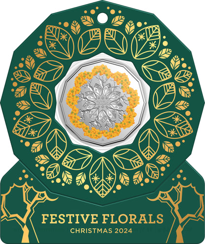 2024 50c Christmas Festive Florals Coloured Uncirculated Coin