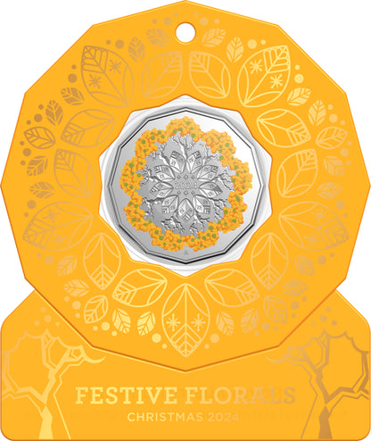 2024 50c Christmas Festive Florals Coloured Uncirculated Coin