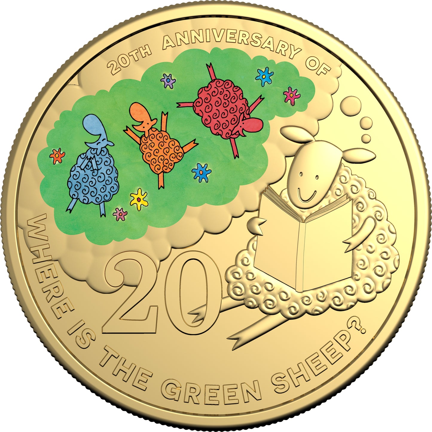2024 20c 20th Anniversary Where Is The Green Sheep Gold Plated Coloured Uncirculated Coin and Book Set Deluxe Edition