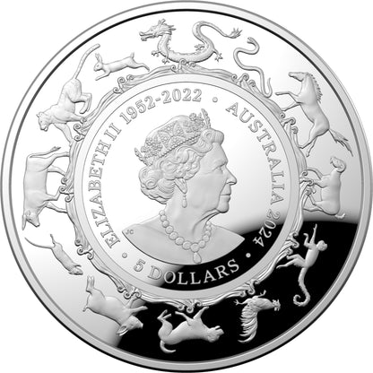 2024 $5 Year of The Dragon 1oz Silver Proof Domed Coin