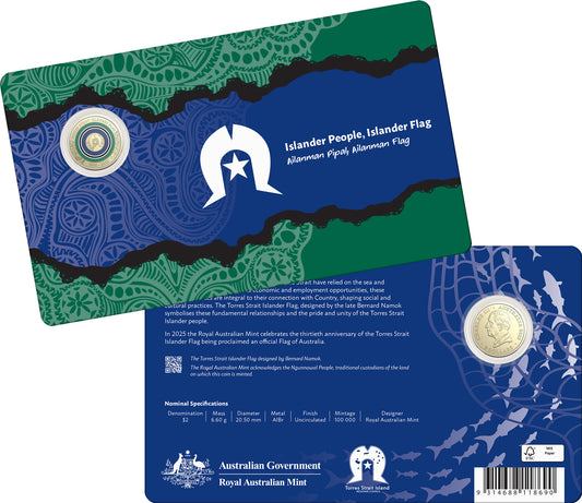 2025 $2 30th Anniversary of The Torres Strait Islander Flag 'C' Mintmark Coloured Uncirculated Coin
