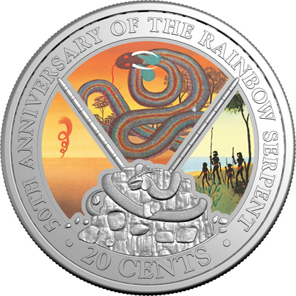 2025 20c 50th Anniversary of The Rainbow Serpent Coloured Uncirculated Coin and Book Set