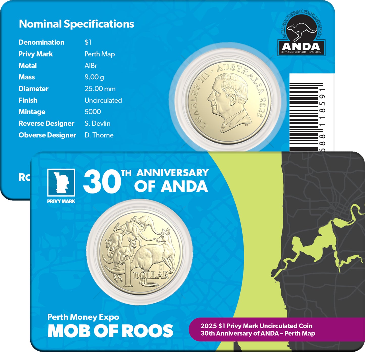 2025 $1 ANDA Perth 30th Anniversary of ANDA Perth Map Privy Mark Uncirculated Coin