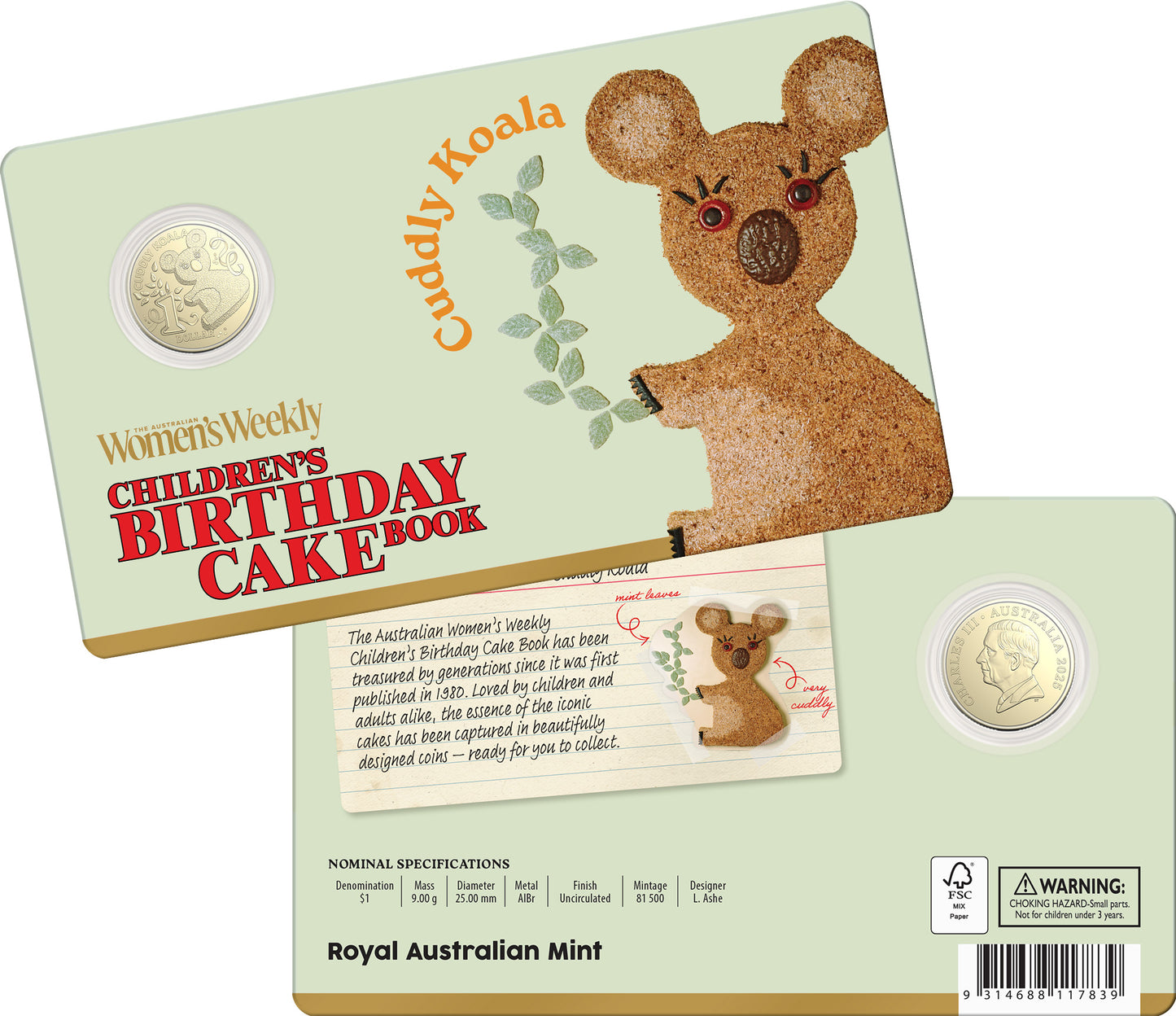 2025 $1 Women's Weekly Children's Birthday Cake Book Cuddly Koala Uncirculated Coin